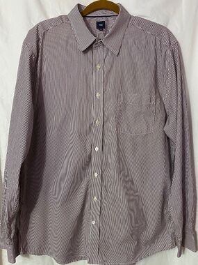 Men’s Gap Brown and White Long-sleeve Button Down Shirt Clean Girl  100% Cotton